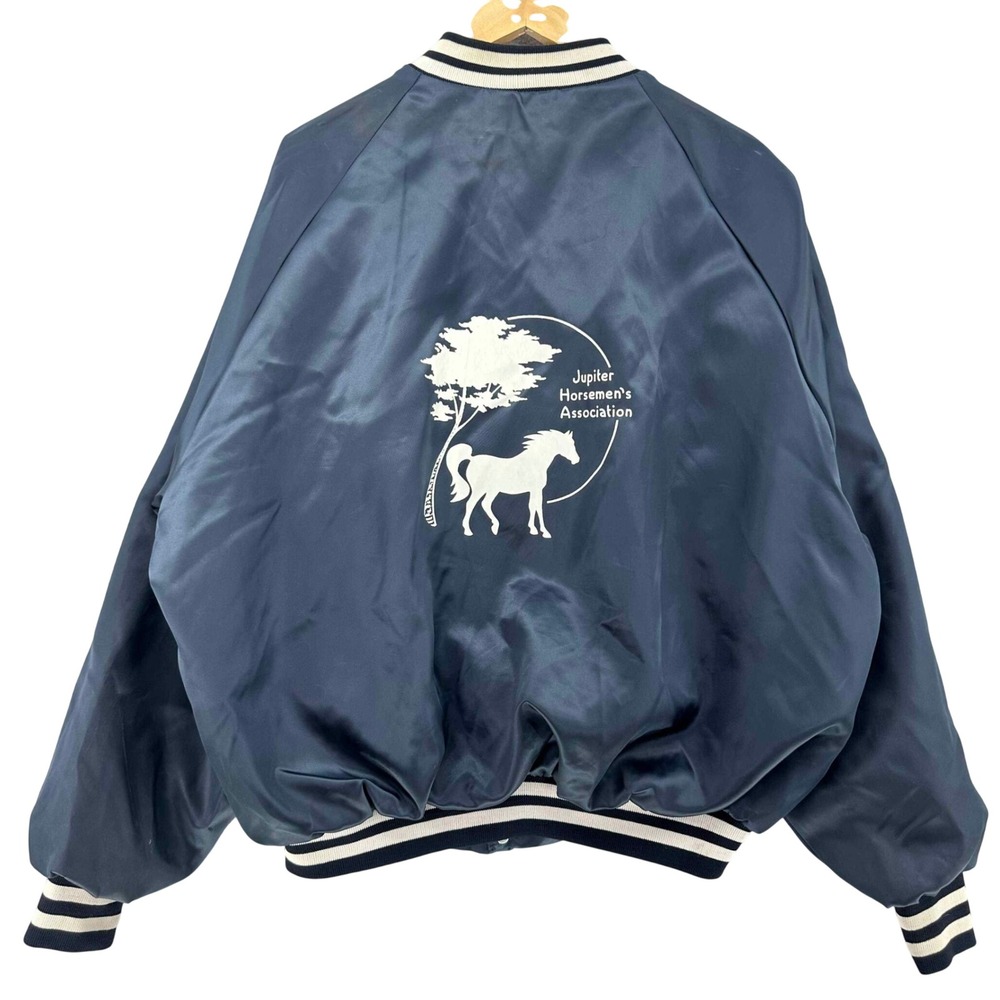 VTG Dunbrooke Varsity Bomber Jacket Blue Jupiter Horsemen 2XL USA Equestrian 90s